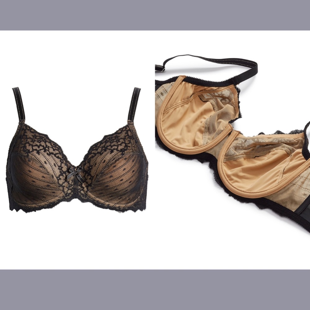 NWT Chantelle [ 38D US ] Rive Gauche Full Coverage Bra in Black/Tan - Picture 3 of 12